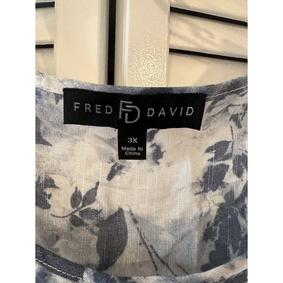 Fred David Shirt Womens SZ 3X Blue Floral Print Short Sleeve Boho Casual Top - Picture 3 of 7